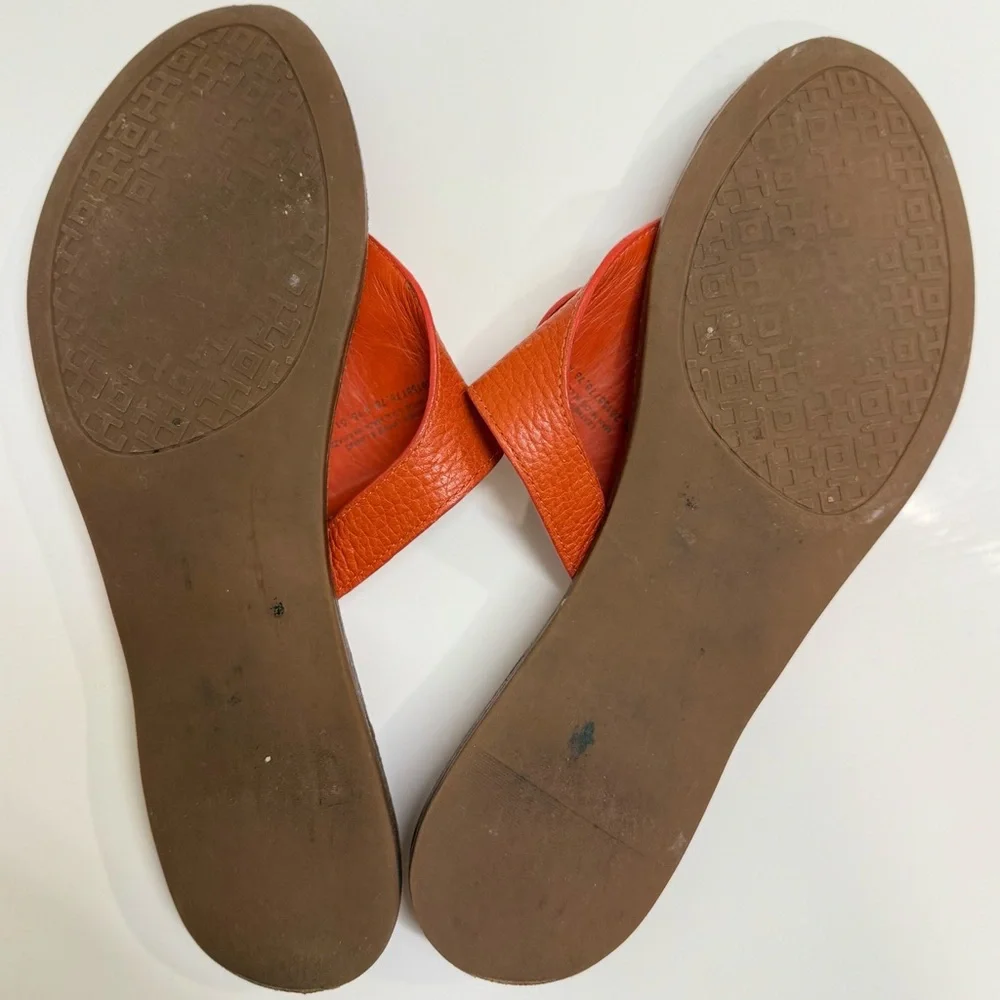 Tory Burch Womens Flat Thong Sandals,‎ Flame Red, Size 7.5, Made in Brazil